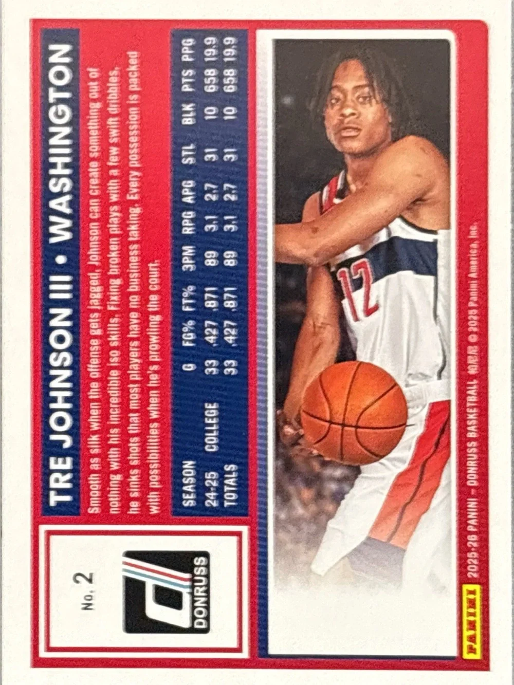 Panini Donruss Tre Johnson III Rated Rookie Trading Card - Green Laser Prizm